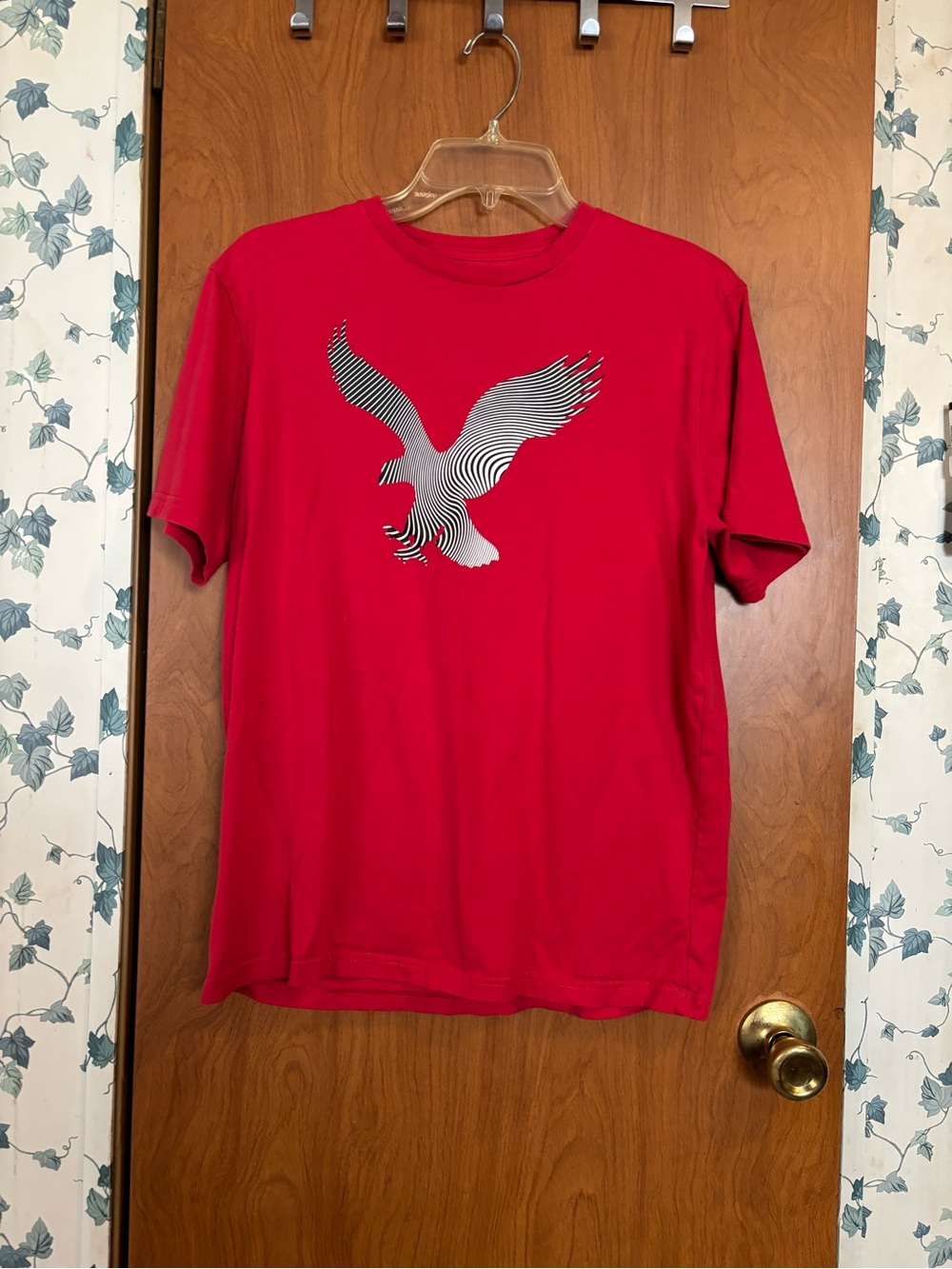 American Eagle Outfitters Red Short-Sleeve Tee with Stylized Eagle Graphic